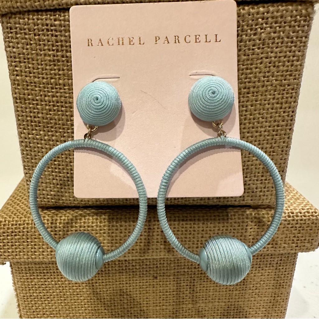 Nwt Rachel Parcell Earrings Aqua Blue Threaded Circle Hoops W/ Ball Bead